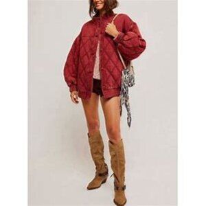 Free People Juno Quilted Jacket in Rose Pink Color  Sz S  NEW